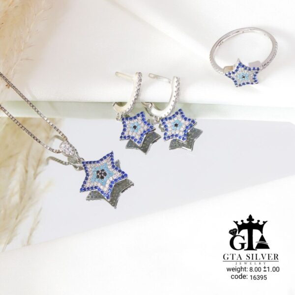 نیم ست نقره میکرو طرح چشم نظر کد 16395 - تصویر 3