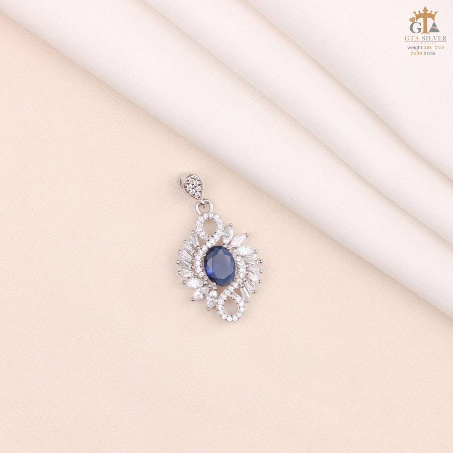 e14adc8f-4325-46bb-8d40-0c2bfb705aae.jpg مدال نقره زنانه تک نگین مجلسی میکرو کد 21959 - Image 1