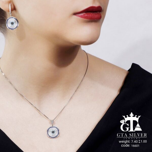 نیم ست نقره میکرو طرح چشم نظر کد 16601 - Image 2