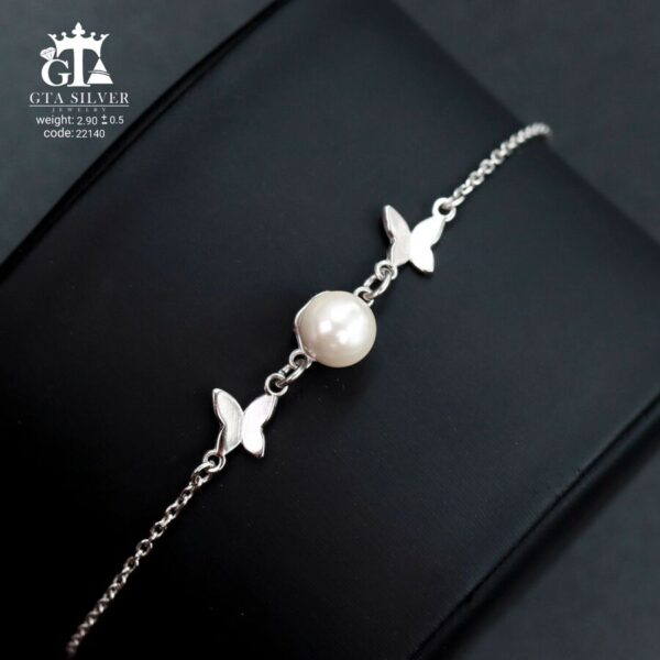 دستبند نقره میکرو طرح پروانه مروارید دار کد 22140 - Image 3