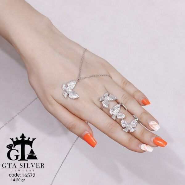 نیم ست نقره میکرو طرح پروانه کد 16572 - Image 4