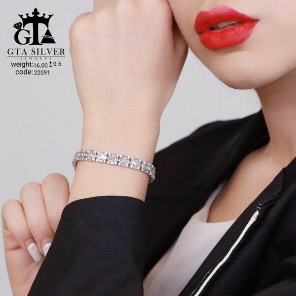 دستبند نقره میکرو طرح امرالدکات کد 22091 - Image 2