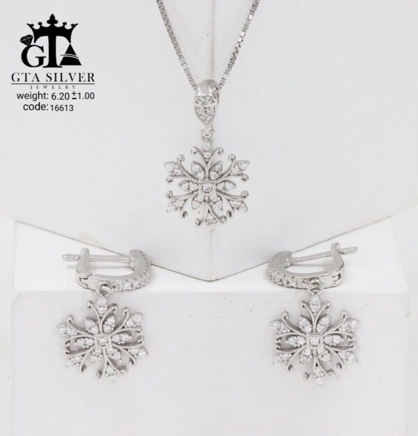 نیم ست نقره میکرو طرح برف کد 16613 - Image 3