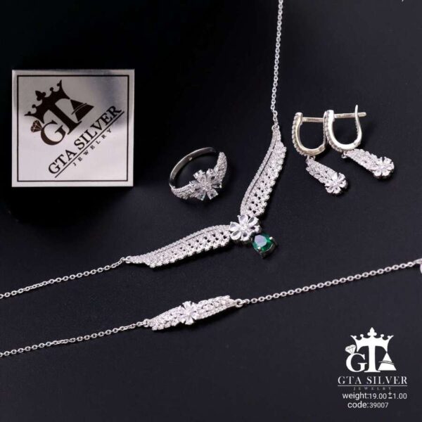 سرویس نقره نگین سبز مدل زنجیری سوپر میکرو کد 39007 - تصویر 4