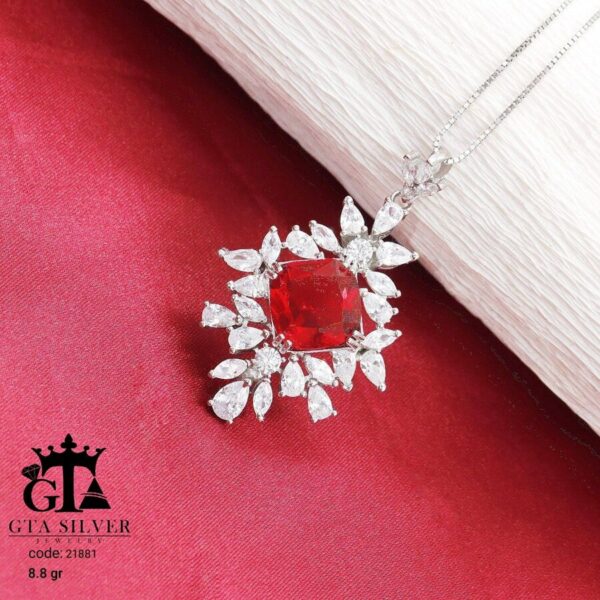 مدال نقره زنانه جواهری نگین دار میکرو کد 21881 - Image 3