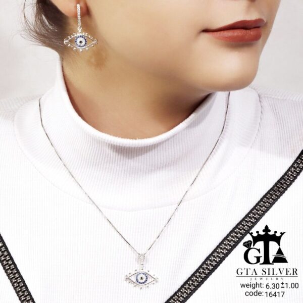 نیم ست نقره میکرو طرح چشم نظر کد 16417 - Image 2