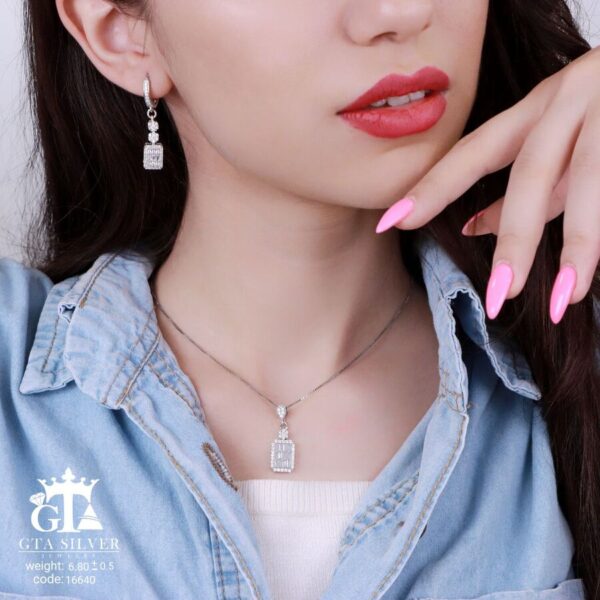 نیم ست نقره میکرو طرح امرالدکات کد 16640 - Image 2