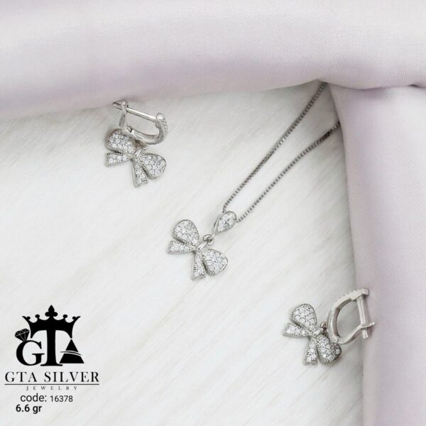 نیم ست نقره میکرو طرح پاپیون کد 16378 - Image 4