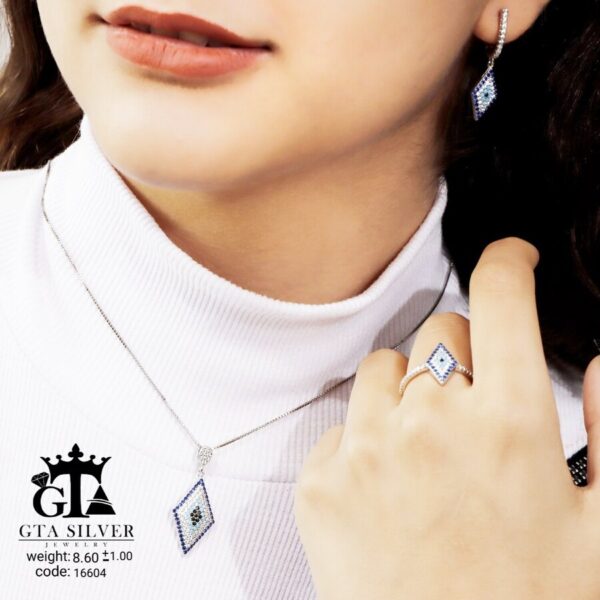 نیم ست نقره میکرو طرح چشم نظر کد 16604 - Image 2