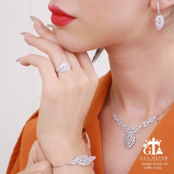 سرویس نقره زنانه طرح جواهر ظریف میکرو زنجیری کد 12136 - Image 2