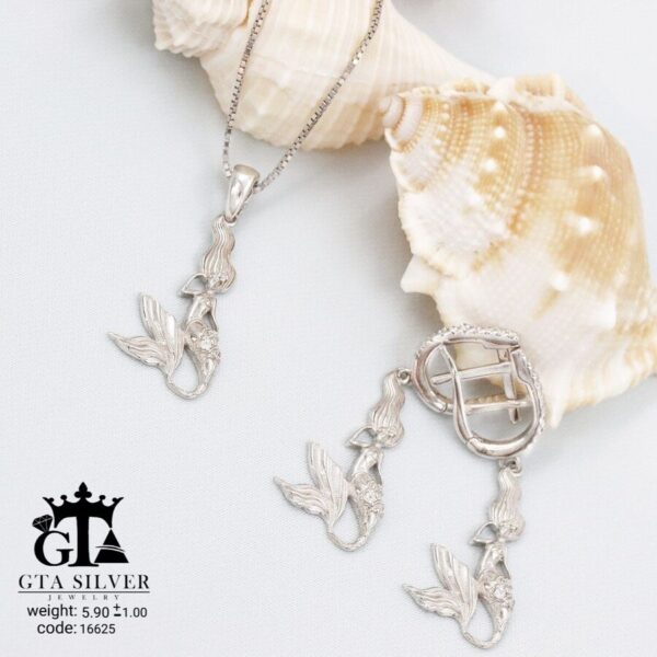 نیم ست نقره میکرو طرح پری دریایی کد 16625 - Image 3