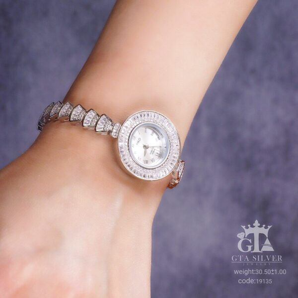 ساعت نقره جواهری روکش رادیوم کد 19135 - تصویر 4