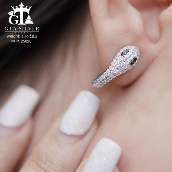 گوشواره نقره میخی میکرو طرح مار کد 25026 - تصویر 2