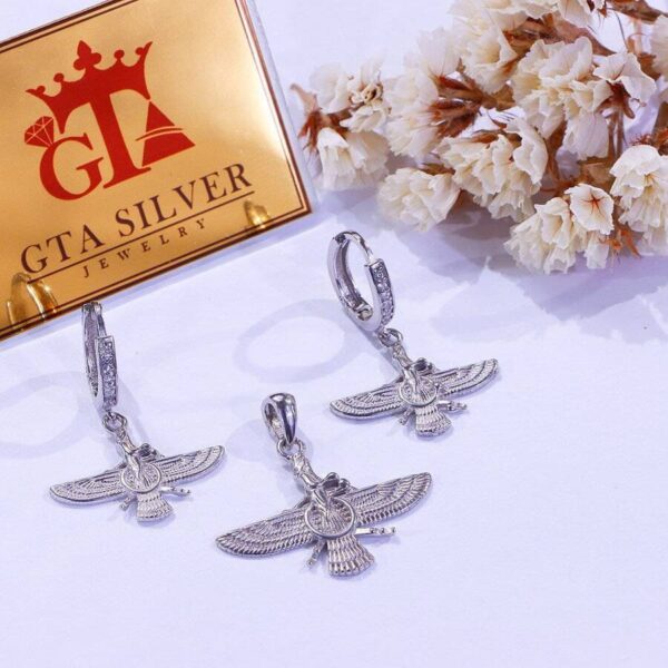 نیم ست نقره میکرو طرح فروهر کد 16281 - Image 2