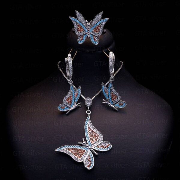 نیم ست نقره میکرو رنگی کد 16036 - Image 2