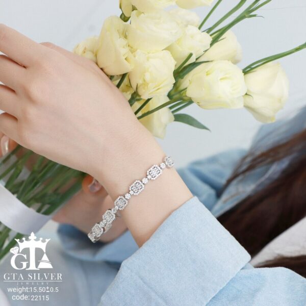 دستبند نقره میکرو طرح امرالدکات کد 22115 - Image 2