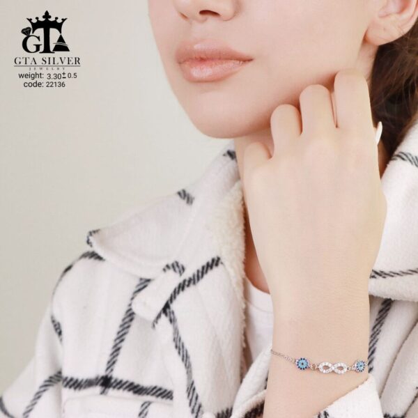 دستبند نقره میکرو طرح چشم نظر و بی‌نهایت کد 22136 - Image 2