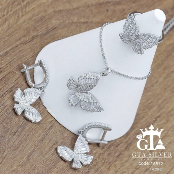 نیم ست نقره میکرو طرح پروانه کد 16572 - Image 3