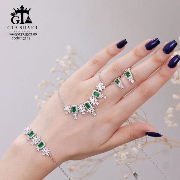 سرویس نقره طرح جواهر میکرو زنجیری کد 12141 - Image 4