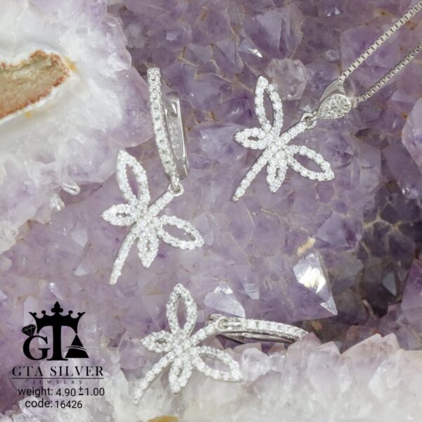 نیم ست نقره میکرو طرح سنجاقک کد 16426 - تصویر 4