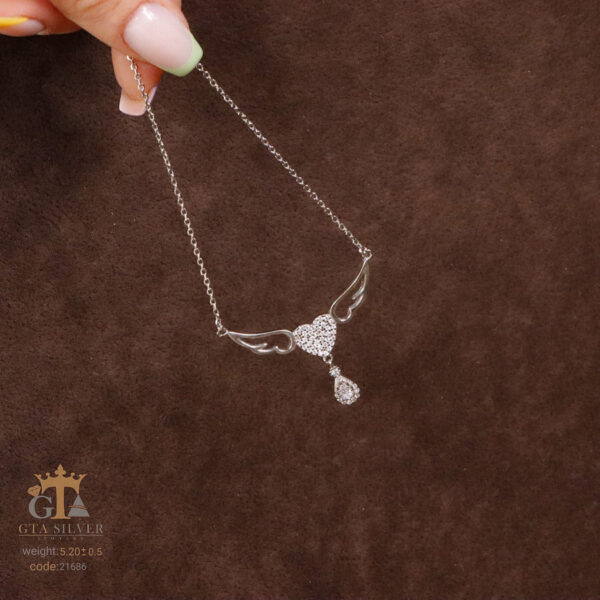 مدال نقره میکرو طرح قلب و بال کد 21686 - تصویر 3