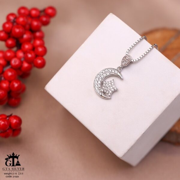 مدال نقره زنانه ماه و ستاره میکرو کد 21924 - Image 3