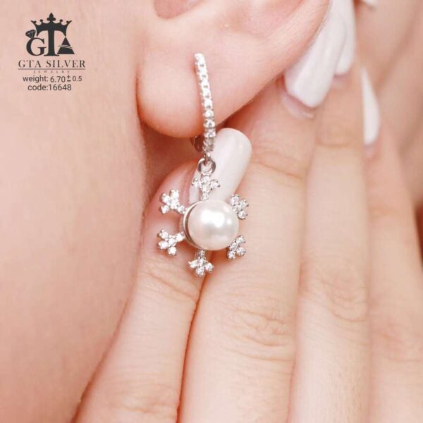 نیم ست نقره میکرو طرح دونه برف مروارید دار کد 16648 - تصویر 4