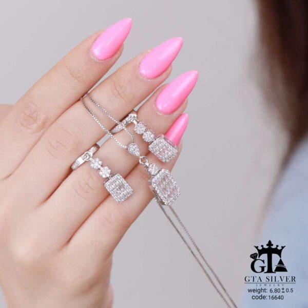 نیم ست نقره میکرو طرح امرالدکات کد 16640 - Image 4