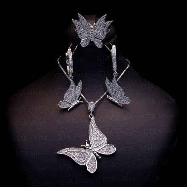 نیم ست نقره میکرو طرح پروانه کد 16133 - Image 2