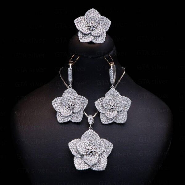 نیم ست نقره میکرو طرح فلاور کد 16135 - Image 2