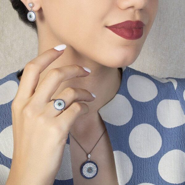 نیم ست نقره میکرو رنگی کد 16105 - Image 2