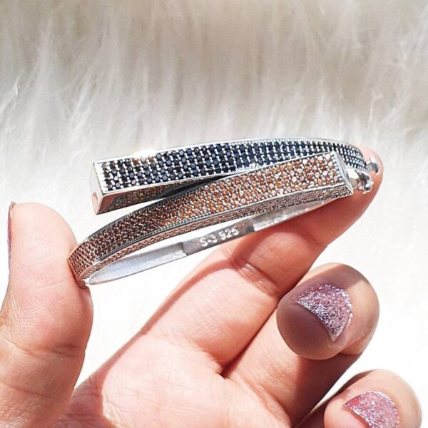 دستبند نقره میکرو طرح چپ و راست کد 22007 - Image 2