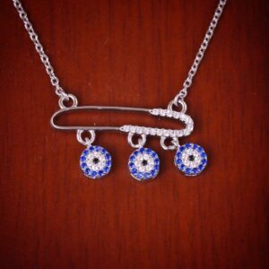 مدال نقره میکرو رنگی طرح سنجاق چشم نظر کد 21396