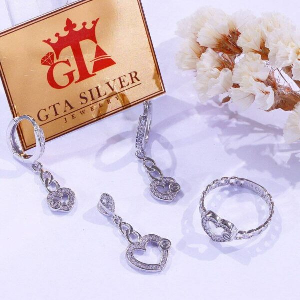 نیم ست نقره میکرو طرح قلب کد 16228 - Image 2