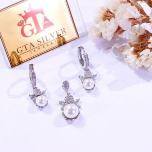 نیم ست نقره میکرو مروارید دار کد 16253