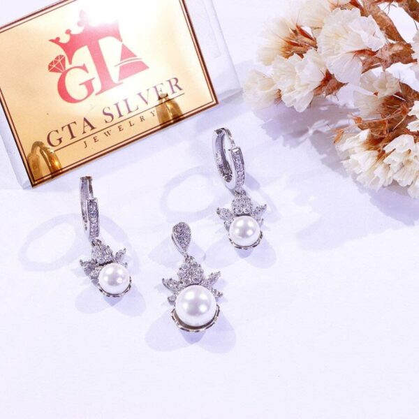 نیم ست نقره میکرو مروارید دار کد 16253 - تصویر 2