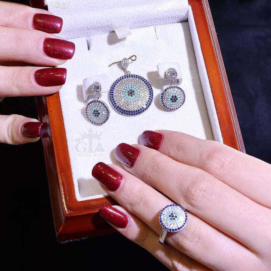 product_d2763dbf-af45-4461-b457-8716c1175c69.jpg نیم ست نقره میکرو رنگی کد 16105 - Image 1