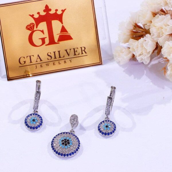 نیم ست نقره میکرو رنگی طرح چشم نظر کد 16267 - Image 2