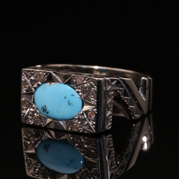 انگشتر مردانه نقره فیروزه نیشابوری کد 11324 - Image 2