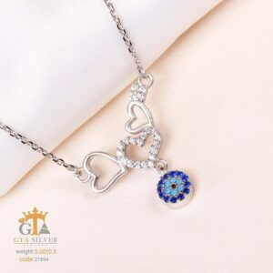 گردنبند نقره زنانه طرح قلب و چشم نظر کد 21694