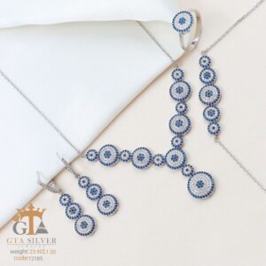 سرویس نقره میکرو زنجیری طرح چشم نظر کد 12185