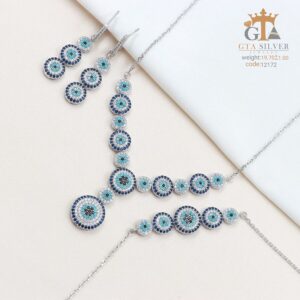 سرویس نقره میکرو زنجیری طرح چشم نظر کد 12172