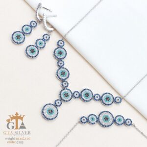 سرویس نقره میکرو زنجیری طرح چشم نظر کد 12183
