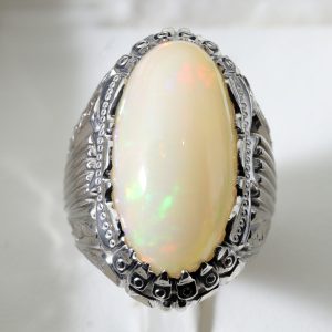 انگشتر مردانه نقره اپال سفید کد 12883